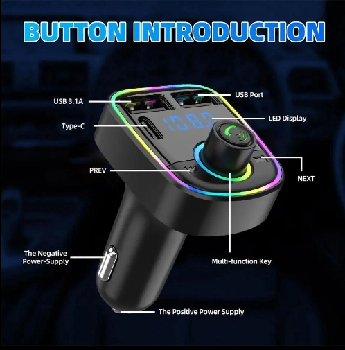 Cargador de Auto y Transmisor FM con Bluetooth 5,0